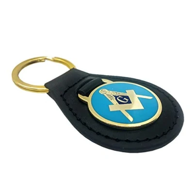 Image of THE MASONIC COLLECTION Freemasons Leatherette Keychain with G Gold Plated Finish Square and Compass A Useful Gift Accessory for Freemason Men