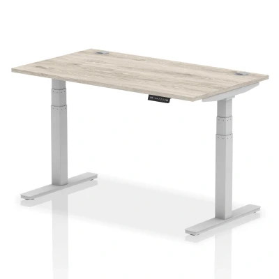Image of Air 1400x800mm Height Adjustable Desk Grey Oak Cable Ports Silver Leg