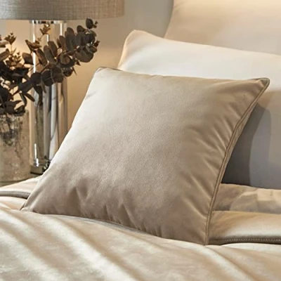 Image of Soiree Luxury Linen Velvet Cushion (43 x 43cm) Filling Included Soft Touch in Cream/Beige with Insert Matching Bedspread Available Melanie Collection