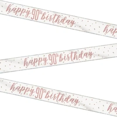 Image of Stunning Rose Gold Happy 90th Birthday Glitz Foil Banner (274cm) Dazzling Party Decor for a Memorable Milestone 1 Pc