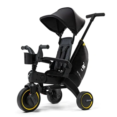 Image of DOONA Liki Baby Trike S5 Midnight Premium Limited Foldable Toddler Tricycle with parent handle for ages 10 Months to 3 Years