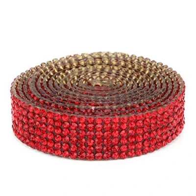 Image of Rhinestone Ribbon, 39.37 Inch DIY Artificial Crystal Diamond Wrap Roll Hot Fixed Chain Trim for Wedding Party Floral Arrangements(Red)