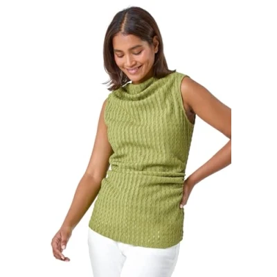 Image of Roman Originals Textured High Neck Sleeveless Stretch Top for Women UK Ladies Everyday Holiday Spring Summer Comfy Soft Evening Vacation Work Party Lime Size 20