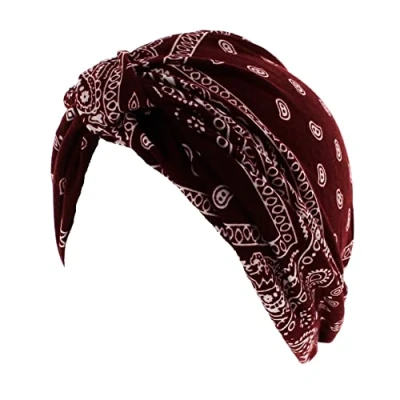 Image of Topkids Accessories Hair Turban Head Wrap, Sleep Cap, Scarf, Towel, Chemo Headwear for Women UK, Silk Wrap Sleeping (Paisley Print Burgundy)