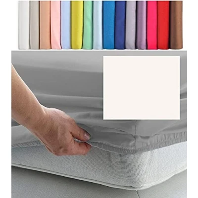 Image of SUPER SINGLE EXTRA WIDE FITTED SHEET 3&#039; 6&quot; X 6&#039; 3&quot; (42&quot; 75&quot;) 22 COLOURS 300TC (Cream, 10)