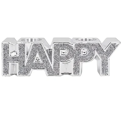 Image of Candle Holder Silver Sparkle Happy 1 Piece 27x6x8 cm