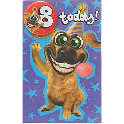 Image of UK Greetings 8th Birthday Card for Boy Funny Dog &amp; Badge Design