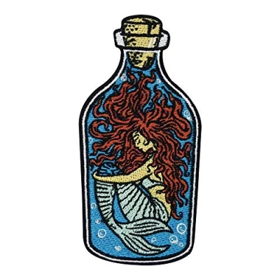Image of Mermaid in a Bottle Iron on Patch Denim Jackets Embroidery Patch, Ironable Patches, Sea Badges Finally Home