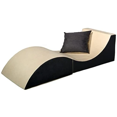 Image of Velinda Folding sofa, comfortable, relaxing, 3 in one, pouffe, table (colour: beige and grey)