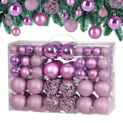 Image of CASARIA® 100Pcs Christmas Tree Baubles Set Xmas Decorations Balls With Hooks Festive Holiday Indoor Outdoor Hanging Ornaments 32x Ø30mm 36x Ø40mm Ø60mm Delicate Pink