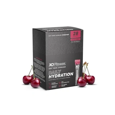 Image of XO Fitness Hydration Sachets Key Electrolytes Immunity Support with Essential Vitamins Zero Sugar &amp; Low Calorie Multipliers Black Cherry (28 Count)