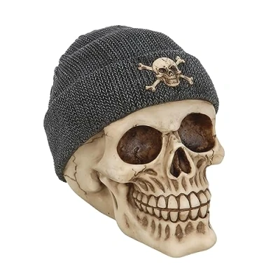 Image of Something Different Wholesale Eye Catching Gothic Decor: Resin Skull Ornament with Beanie Realistic Handpainted Figurine, Detailed Sculpture Halloween Home Decor &amp; Collection