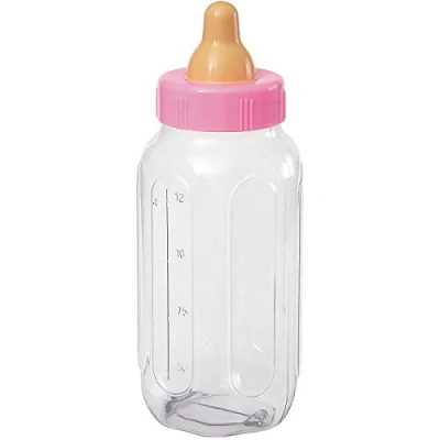 Image of Pink Giant Plastic Baby Bottle Bank (27cm Tall) 1 Piece Adorable Coin Saving Storage Solution for Kids and Nursery Decor