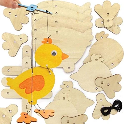Image of Baker Ross Easter Chick Wooden Marionettes Pack of 3, Crafts for Kids (AX786),30cm