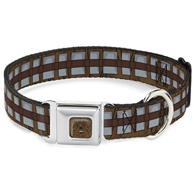 Image of Buckle Down Dog Collar Seatbelt Star Wars Chewbacca Bandolier Bounding Browns Gray 16 to 23 Inches 1.5 Inch Wide, Multi Color (DC SB SWBBQ WSW109 M)