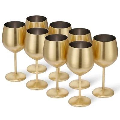 Image of Oak &amp; Steel 4 Elegant Large Wine Glasses in Copper Rose Gold, 540ml Unbreakable Glass Gift Set for Home Bar, Wedding, Anniversary, Birthday Party