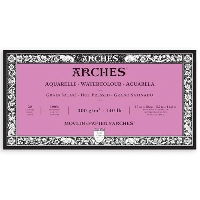 Image of Pad of 20 Watercolour Sheets (Glued on 4 Sides) 15 x 30 cm 300 g/m², Natural White Satin Grain