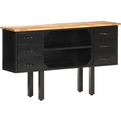 Image of vidaXL Sideboard 110x30x65 cm Solid Rough Mango Wood and Steel
