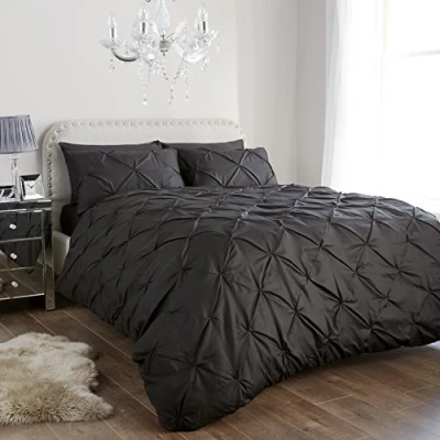 Image of Olivia Rocco Diamond Pintuck Duvet Cover Set With Pillow Cases, Luxury Bed Linen Quilt Sets (Super King, Black)