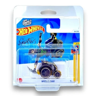 Image of Hot Wheels Wheelie Chair (Black &amp; Gold) 3/5 HW Xtreme Sports 2024 64/250 (Short Card) COMES IN A GENUINE KLAS CAR KEEPER PROTECTOR CASE HTD18