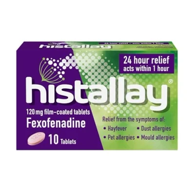 Image of Histallay Hayfever &amp; Allergy Relief Tablets, 10 120mg Fexofenadine, Antihistamine 24hr Relief, Acts Within 1hr, Relieves Hayfever, Pet, Dust and Mould Allergies