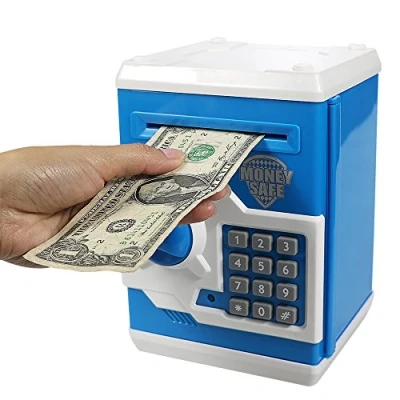 Image of HUSAN Electronic Piggy Bank Code Lock for Kids Baby Toy, Mini ATM Safe Coin Cash Banks Real Money Saving Box with Password, Auto Scroll Children,Boys Girls Birthday (Blue)