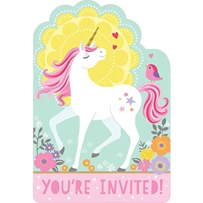 Image of Amscan 491929 Magical Unicorn Kids Birthday Party Postcard Invitations 8 Pack