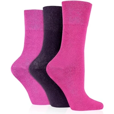 Image of HiFEN® 3 Pairs Ladies Multipack Diabetic Socks Gentle Grip Seamless Toe Non Elastic HoneyComb UK 4 8