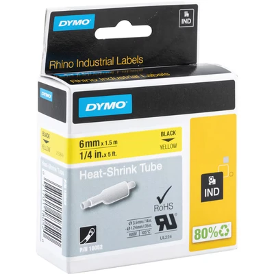 Image of DYMO Rhino Industrial Heat Shrink Cable Label Tubes 6 mm x 1.5 m Black on Yellow for Makers