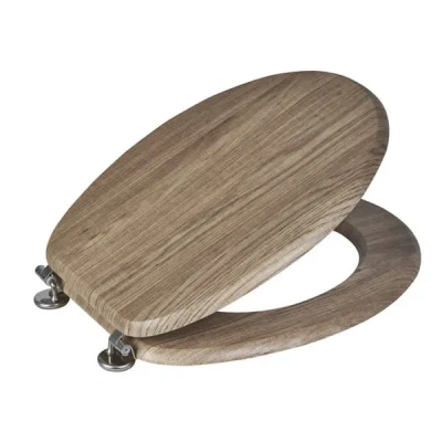 Image of Showerdrape Rust Oak MDF Toilet Seat with Chrome Coloured Stainless Steel Hinges Oxford