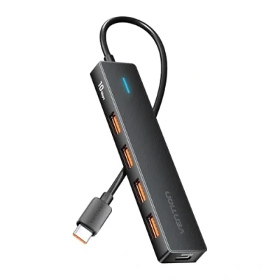 Image of VENTION USB 3.2 Hub, C Hub 4 Port 10Gbps, Ultra Slim Splitter with Power Port, Extender Adapter for MacBook, Laptop, iMac, iPad Pro/Air, XPS, Surface, Flash Drive, Cellphone