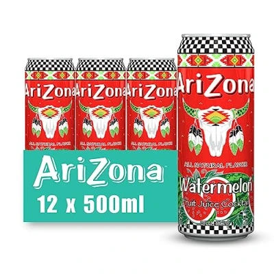Image of Arizona Watermelon, Pack Of 12 x 500ml Cans, Delicious Fruity Drink, No Artificial Colours, Preservatives