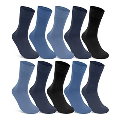 Image of sockenkauf24 10 Pairs Dress Socks for Women and Men 100% Cotton without seam unpleasant elastic straps at the top multiple gradings (6 8, 4 x Navy Denim 2 Black)