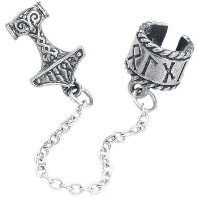 Image of Alchemy Gothic Thor Donner Earcuff Women Ear Clip Silver Coloured, Pewter,