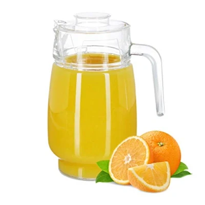Image of Relaxdays Glass Pitcher with Lid, 1.3 L, Handy Grip, Elegant Crystal Glass, Big Juice Jug, Dishwasher Safe, Clear