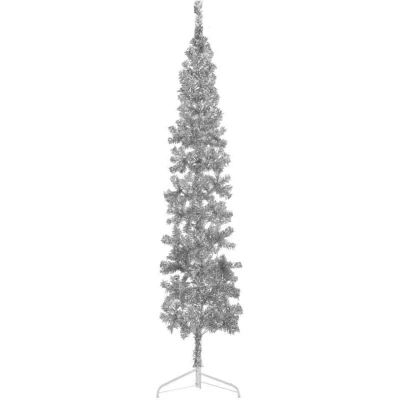 Image of vidaXL Slim Artificial Half Christmas Tree with Stand Silver 210 cm