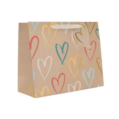 Image of UK Greetings Large Gift Bag for Her/Friend Christmas, Birthdays &amp; Other Events Kraft Hearts Design