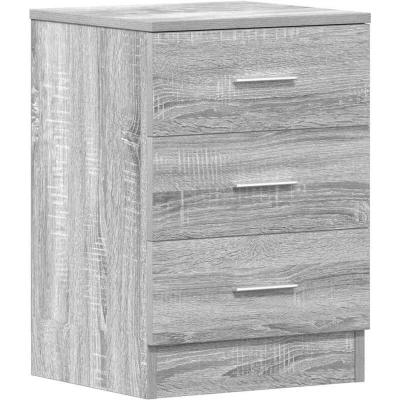 Image of vidaXL Bedside Cabinet with 3 Drawers, Grey Sonoma Finish, 38x35x56 cm Engineered Wood, Living Room &amp; Bedroom Side Table, Easy Assembly, Smooth Sliding Design