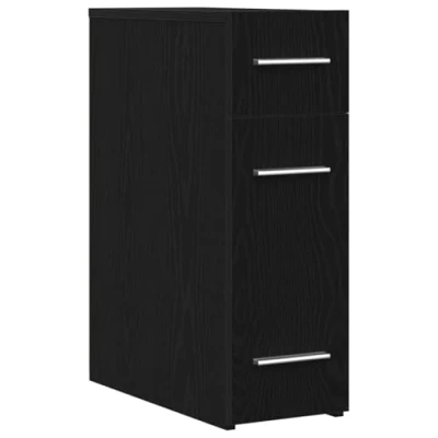Image of vidaXL Black Oak Apothecary Storage Cabinet Engineered Wood, 3 Drawer, Modern Design, 20x45.5x60 cm, Living Room/Bedroom Organizer