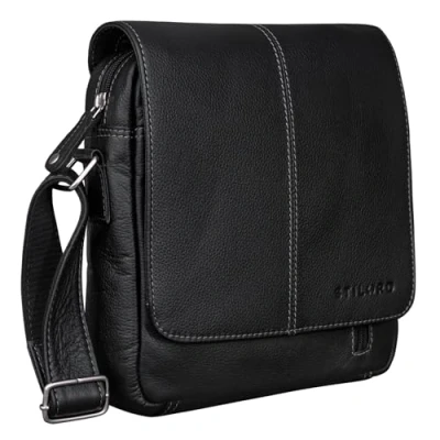 Image of STILORD &#039;Matt&#039; Small Mens Bag Leather Shoulder Messenger Handbag Vintage Man Purse Cross Body for 9.7&#039; Tablets Satchel Genuine Leather, Colour:black