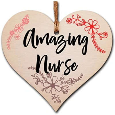 Image of Handmade Wooden Hanging Heart Plaque Gift for a Amazing Nurse Thank You Keepsake