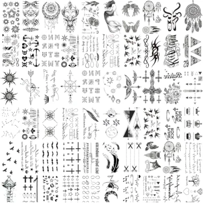 Image of BUXIUGAN Temporary Tattoos, 60 Sheets Small fake tattoos Moon Stars Flower Animals Words Lines Realistic faux tattoo Stickers for Women Adults
