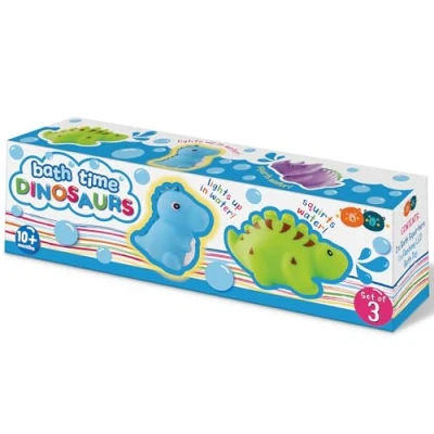 Image of Buddy &amp; Barney Bath Toy Water Squirters SET OF 3 DINOSAURS. 2 x Squirting and 1 Flashing LED Light Up Dinosaur.