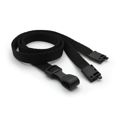 Image of EasyBadge 100 Pack Black lanyards for ID Cards with Safety Breakaways and Plastic J Clips