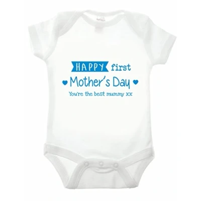 Image of Reality Glitch Happy First Mothers Day Babygrow (18 24 Months, White/Blue)