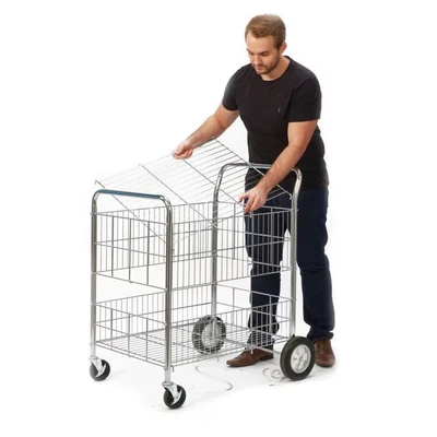 Image of Wire Trolley; 2 Shelves; Fixed/Swivel Castors; Chrome Plated; Silver