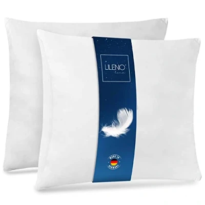 Image of LILENO HOME Feather Cushion 80 x cm [Set of 2] cm, Made Feathers as Pillow, Sleeping Pillow and Bed Perfect for Allergy Sufferers Children Spring Core with