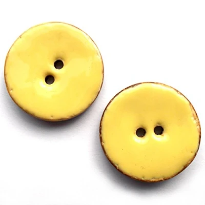 Image of Coconut Shell Round 2 Hole Buttons with Colour Enamel Pack of (Yellow, 30mm)