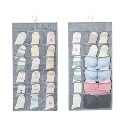 Image of Hanging Storage 30 Pockets Closet wardrobe Bra Underwear Socks Ties Organiser with Large and Deep Pockets,Double Sided Space Saving Clothes (Gray Pockets)