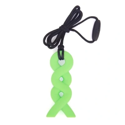 Image of Chew Twist Pendant Training and Development Fidget Toy Necklace for Teething Babies,Sensory,Oral Motor, Anxiety, Autism, ADHD (Yellow`)